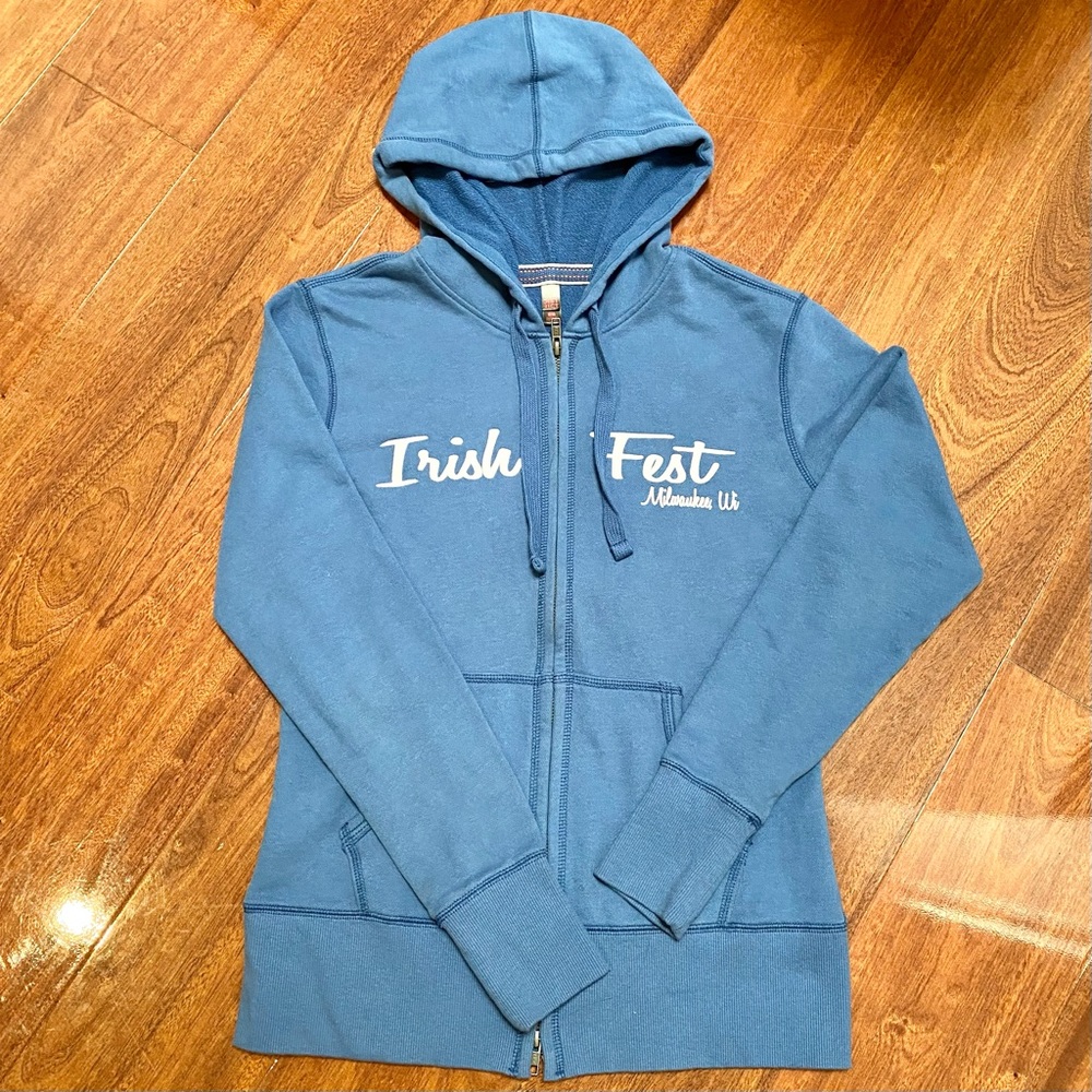 Irish fest Milwaukee blue zip hoodie sweatshirt with pockets